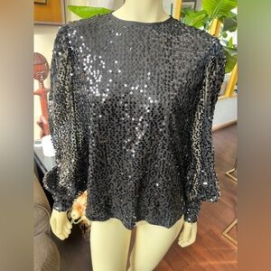 SHEIN Black Sequin Long Sleeve Blouse